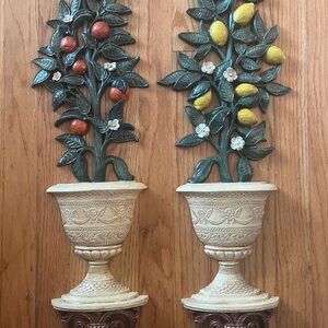Vintage 1960s Homco Decorative Fruit Tree Topiary Wall Plaques Set